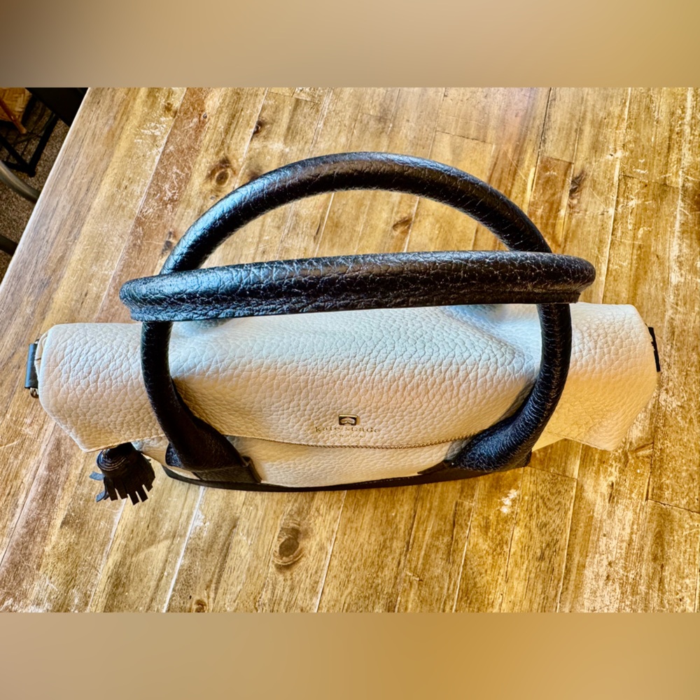Kate Spade Brand Crossbody Black Beige Leather Tassel Designer Bag - Picture 3 of 15